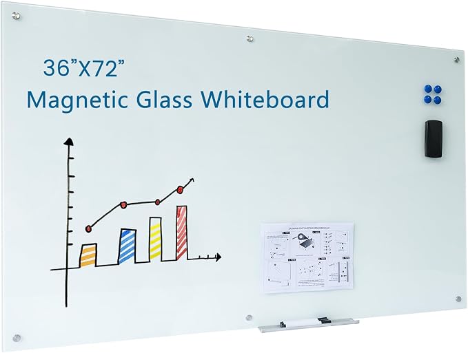 Magnetic Glass Whiteboard 36"X72" Dry Erase Board White Board Wall Mounted by Unknown