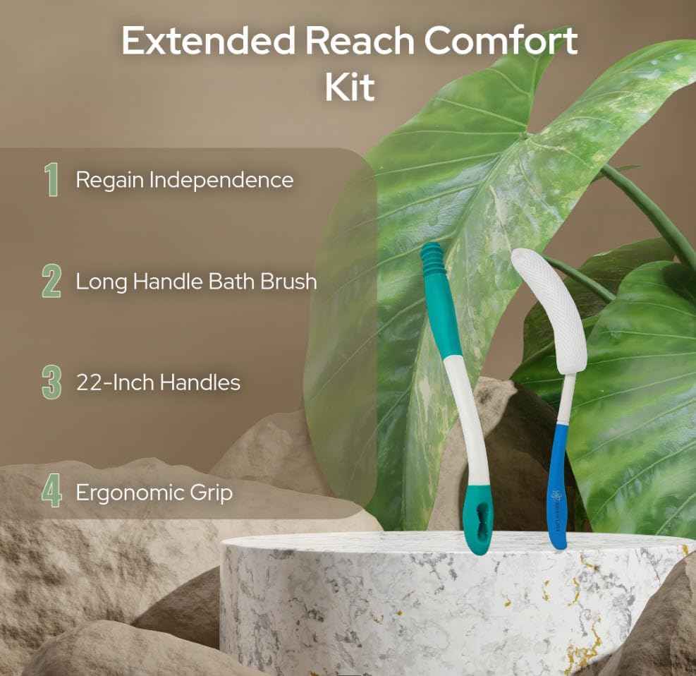 Extended Reach Toilet Wiping Aid & Long Handle Bath Brush