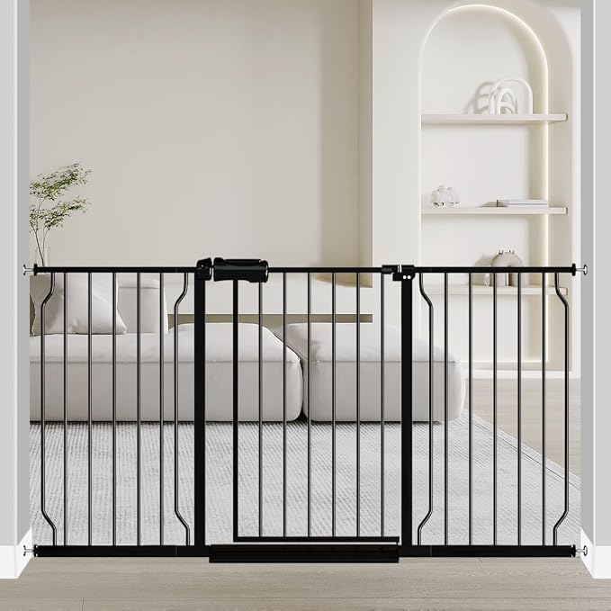 Fairy Baby Extra Wide Baby Gate Black 57.5-62 Inch Wide, Walk Through Pressure by FairyBaby