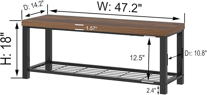 FOLUBAN Shoe Bench, Modern Wood and Metal Storage Bench - Image 2