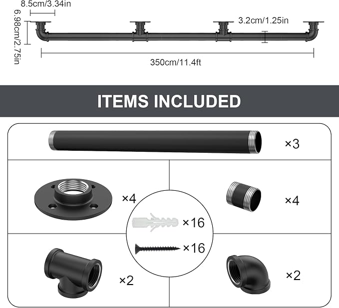 10FT Industrial Stair Railing Wall Mount Staircase Handrail φ1.3 Pipe Hand Rail - Image 6