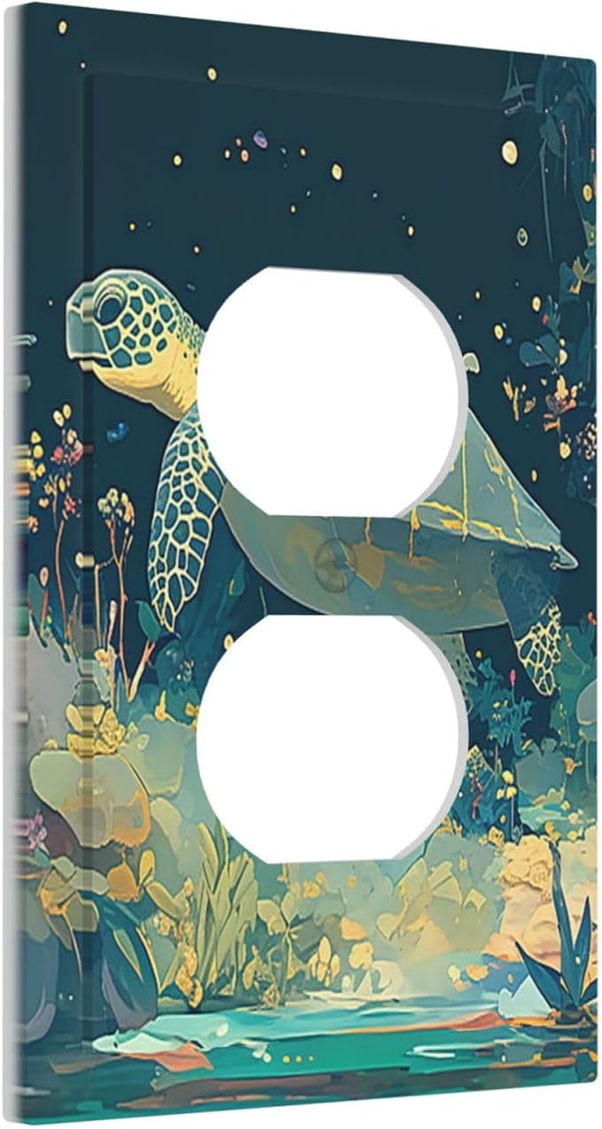 Outlet Covers Fantasy Sea World Sea Turtle Floral Plant 1 Gang Duplex Wall - Image 2