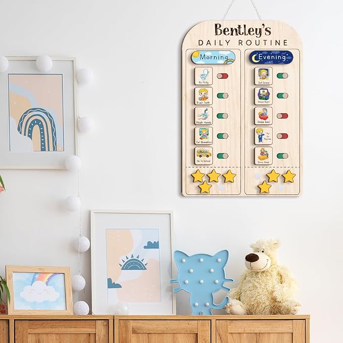 Wooden Chore Chart for Kids Visual Schedule, Routine Chart for Kids, Morning - Image 7