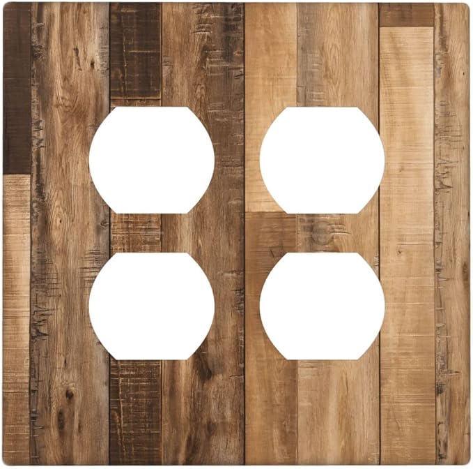 Rustic Brown Wood Splicing Vintage Dark Oak Print Outlet Covers 2 Gang Double by Unknown