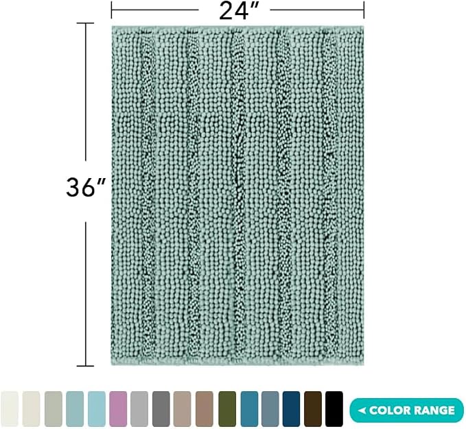 Turquoize Chenille Bath Rugs Shaggy Bathroom Rugs Non Slip Bath Mat - Image 2