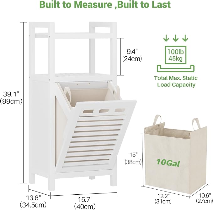 Homykic Tilt Out Laundry Hamper, 10 Gal Bamboo Laundry Storage Cabinet - Field & Grace