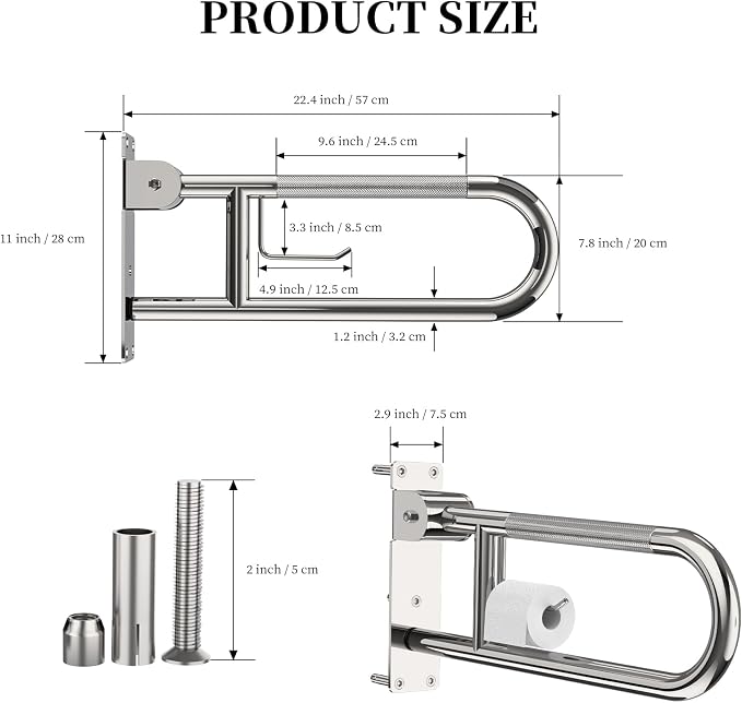 Toilet Grab Bar 22.4 Inch, YuanDe Flip Up Grab Bar - Image 2