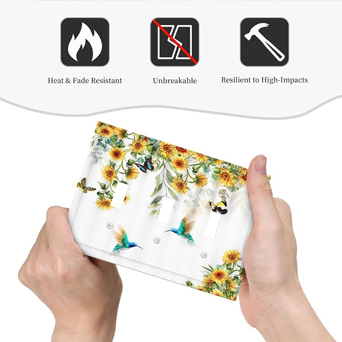Yellow Sunflower Blue Hummingbird Butterfly 3 Gang Light Switch Covers - Image 6