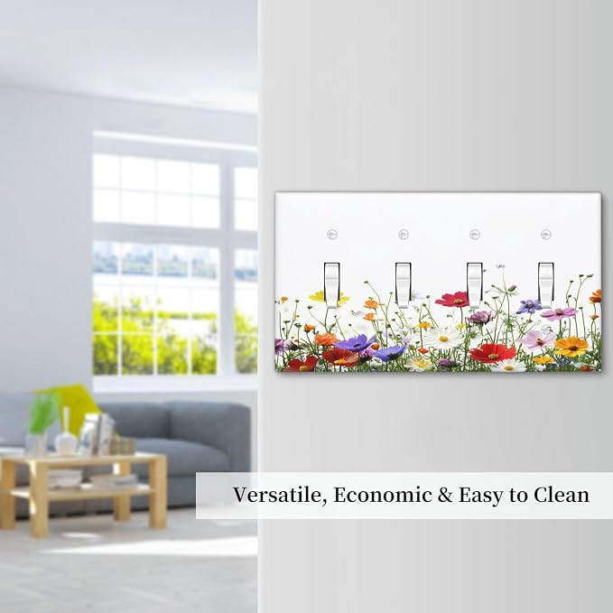 Light Switch Covers Colorful Wildflowers Plant Floral Daisy Quad Toggle - Image 7