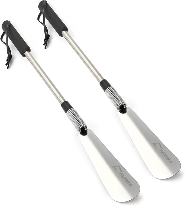 Fanwer Shoe Horn Long Handle for Seniors, Extendable Metal Shoehorn, Wear Shoes by Fanwer