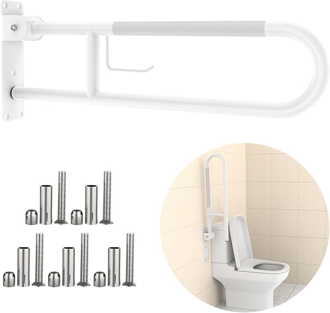 Toilet Grab Bar 30.3 Inch, YuanDe White Anti-Slip Support Rail, U Shaped by YuanDe