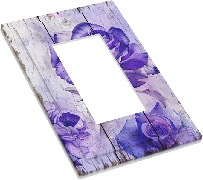 Outlet Covers Purple Rose Flower Rustic Wood Plank 1 Gang Wall Plate Single - Image 3