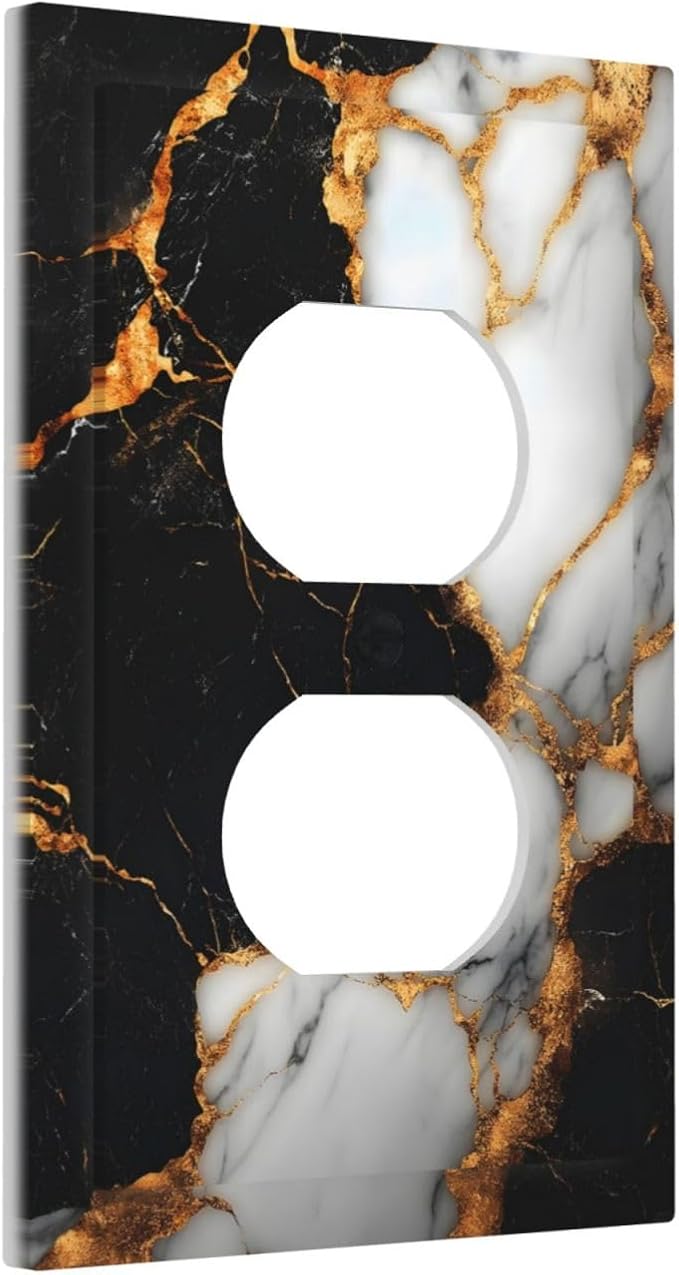 Outlet Covers Black Gold Marble Decorative 1 Gang Duplex Light Switch Cover - Image 2