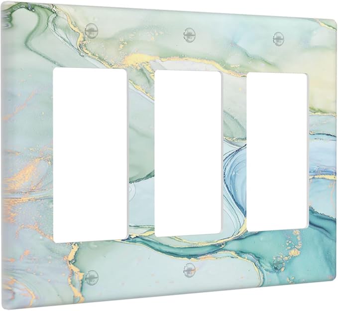 Light Switch Covers Teal Gold Marbling Turquoise 3 Gang Rocker Electrical GFCI - Image 2
