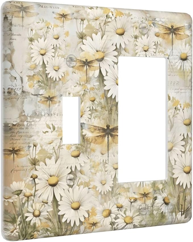 Vintage Letter Paper Wildflowers Dragonfly Daisy Floral Outlet Covers 1 Toggle - Image 2