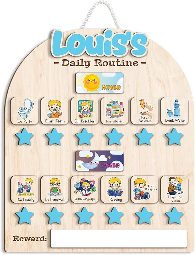 Wooden Chore Chart for Boys, Daily Routine Chart for Kids, Visual Schedule by LilaLand