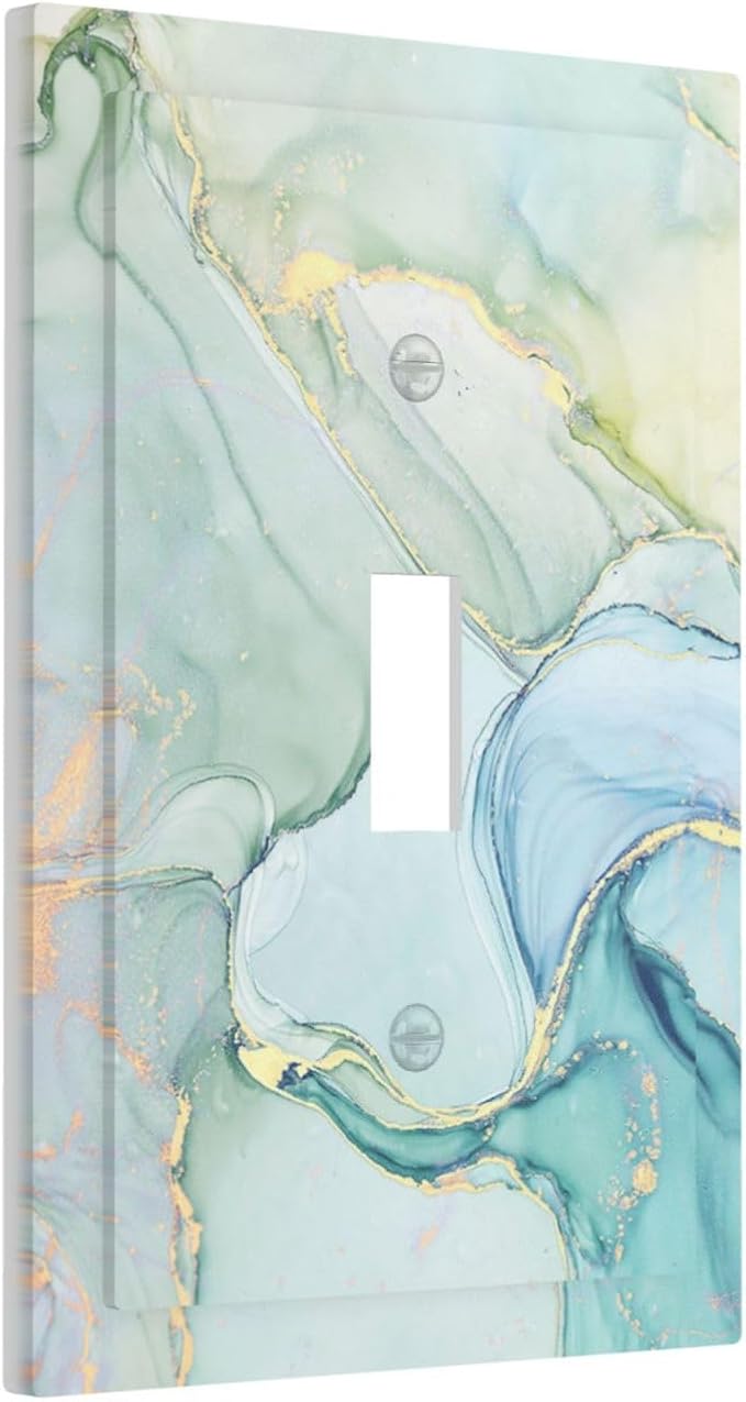 Decorative Light Switch Cover Teal Gold Marbling Turquoise 1 Gang Single Toggle - Image 2