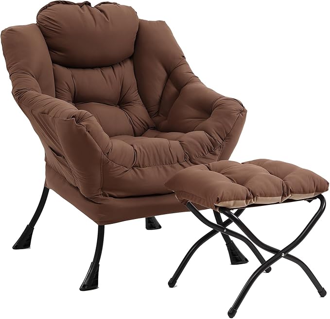 Lazy Chair with Ottoman, Modern Chair with Folding Footrest, Lounge Accent Chair by Furlide