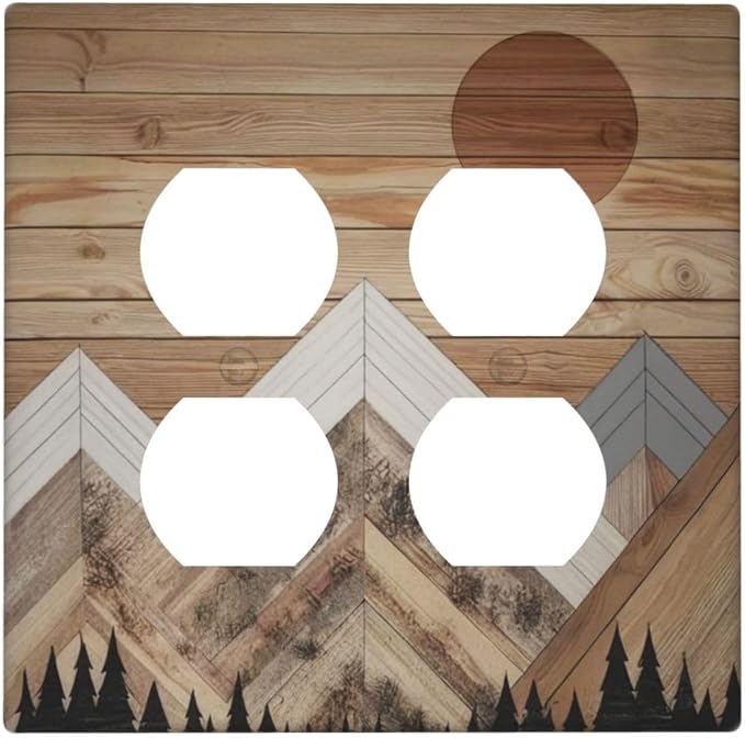 Wooden Planks Mosaic Snow Mountain Sun Outlet Covers 2 Gang Double Duplex by Unknown