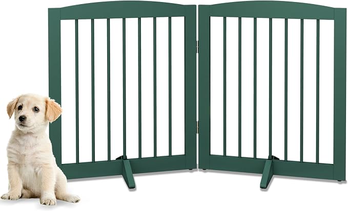Freestanding Pet Gate for Dogs, Foldable Wooden Dog Gate for House, Step Over by PUPETPO