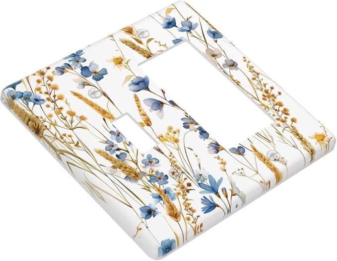 Vintage Wildflower Blue Gold Country Fall Wheat Floral Outlet Covers 1 Toggle 1 - Image 3