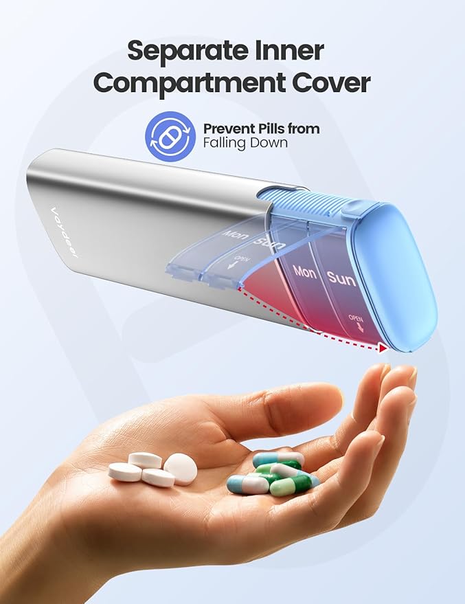 Vaydeer Metal Travel Pill Organizer – Compact Weekly Pill Box - Image 6