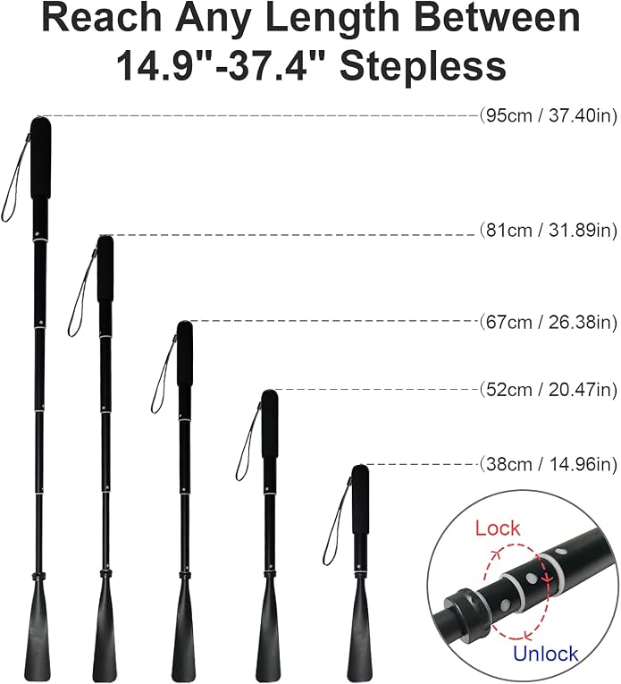 TriPro Shoe Horn Long Handle -15"-37" Telescopic Metal Shoe Horn Adjustable - Image 2