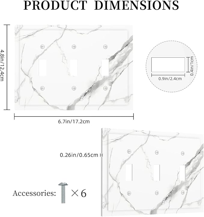 White Marble Abstract Luxurious Print Decorative Switch Plates 3 Gang Wall - Image 5