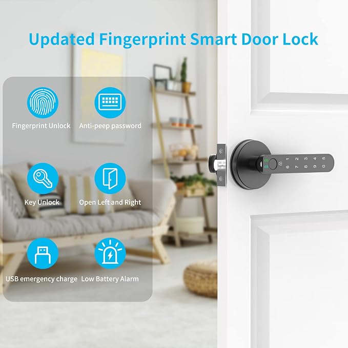 Fingerprint Door Lock with Keypads, Fingerprint Door Knob Keyless Entry Door - Image 2