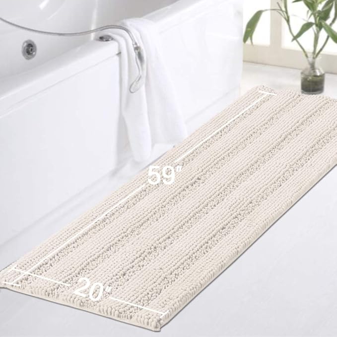 Turquoize Non Slip Shaggy Chenille Microfibers Bathroom Rug Ivory Bathroom Mat - Image 5
