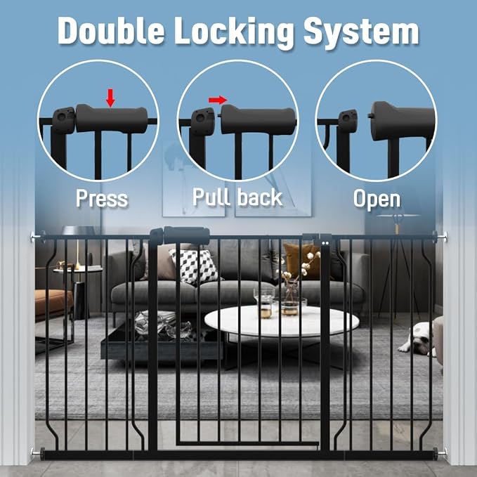 ALLAIBB Extra Wide Pressure Mount Baby Gate Auto Close Black Metal Child Dog - Image 2