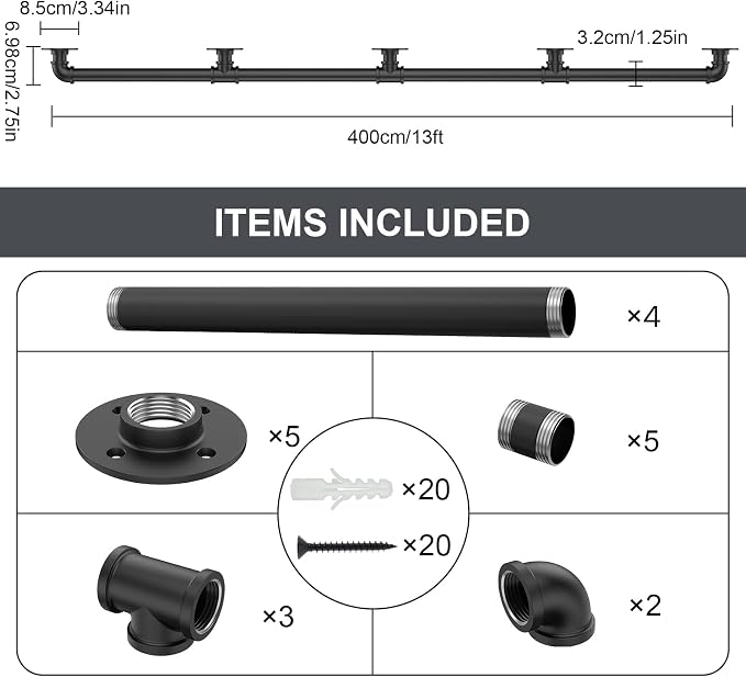 13FT Industrial Stair Railing Wall Mount Staircase Handrail φ1.3 Pipe Hand Rail - Image 5