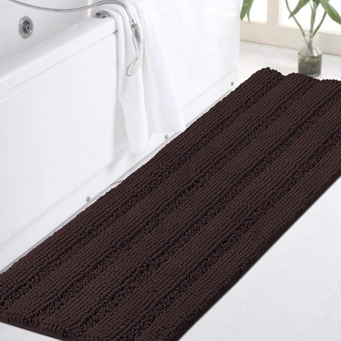 Turquoize Non Slip Shaggy Chenille Microfibers Bathroom Rug Brown Bath Room Mat by Turquoize