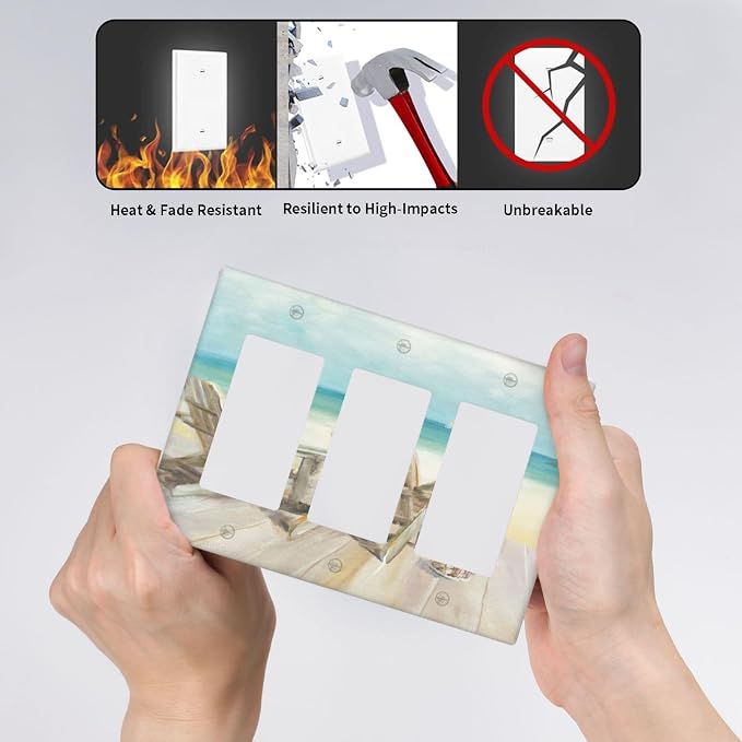 Light Switch Cover Beach Chair Seascape Blue Ocean 3 Gang Wall Plate Triple - Image 6
