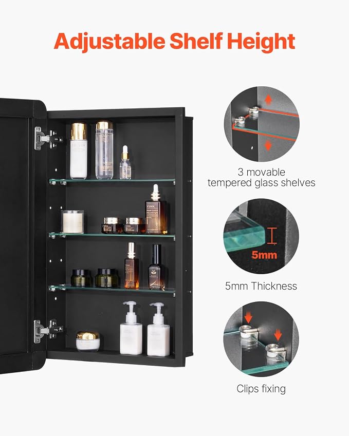 VEVOR Medicine Cabinet, 16.5 x 27.5 inch, Medicine Cabinet - Image 5