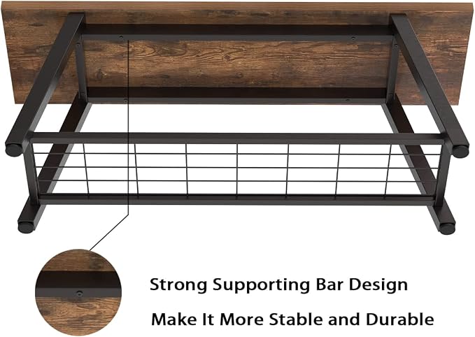 Storage Bench Industrial Rustic Wooden and Metal Entryway Shoe Boots Storage - Image 8