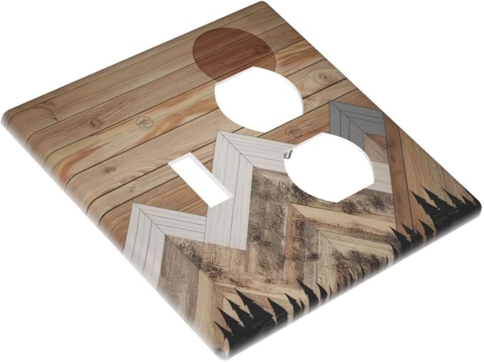 Wooden Planks Mosaic Snow Mountain Sun Wallplates 1 Toggle 1 Duplex Switch - Image 3
