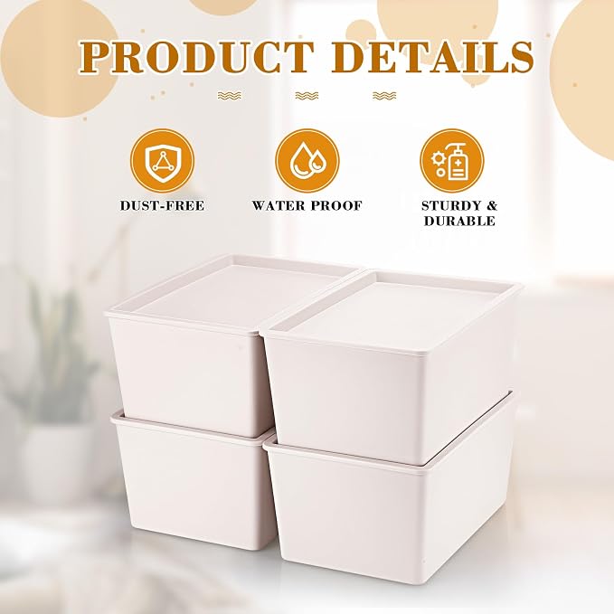 Menkxi 4 Pcs Storage Bins with Lids Plastic Stackable Containers - Image 3