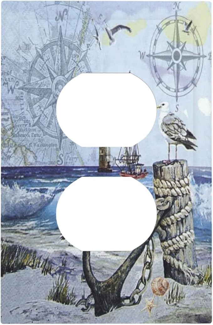Outlet Covers Sea Ocean Sand Coast Compass Ship Lighthouse Anchor 1 Gang Duplex by Spshian