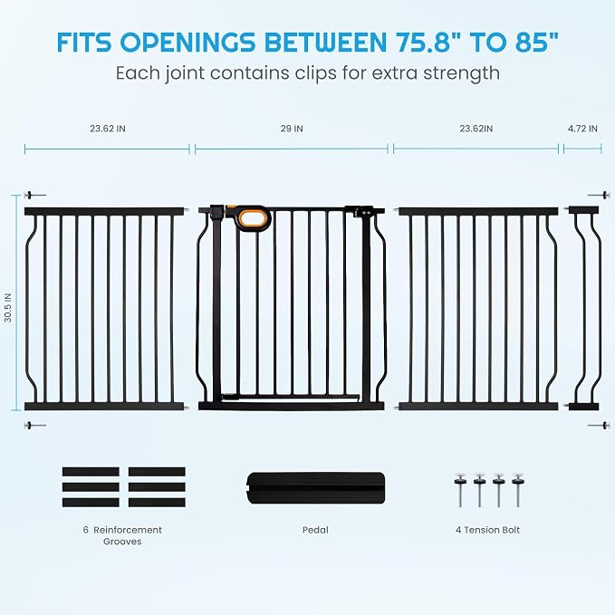 owlie Baby Gate Indoor 75-85 Inch, Extra Wide Safety Gate - Image 3