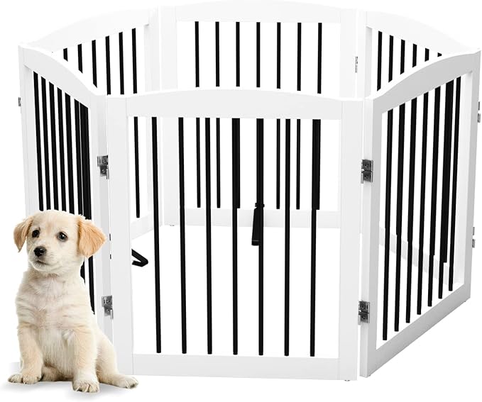 Freestanding Pet Gate for Dogs, Foldable Wooden Dog Gate for House, Extra Wide - Image 9
