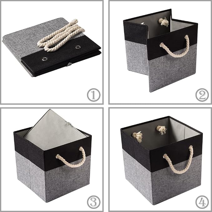 PRANDOM Large Foldable Cube Storage Bins 11x11 inch Fabric Linen Storage - Image 5