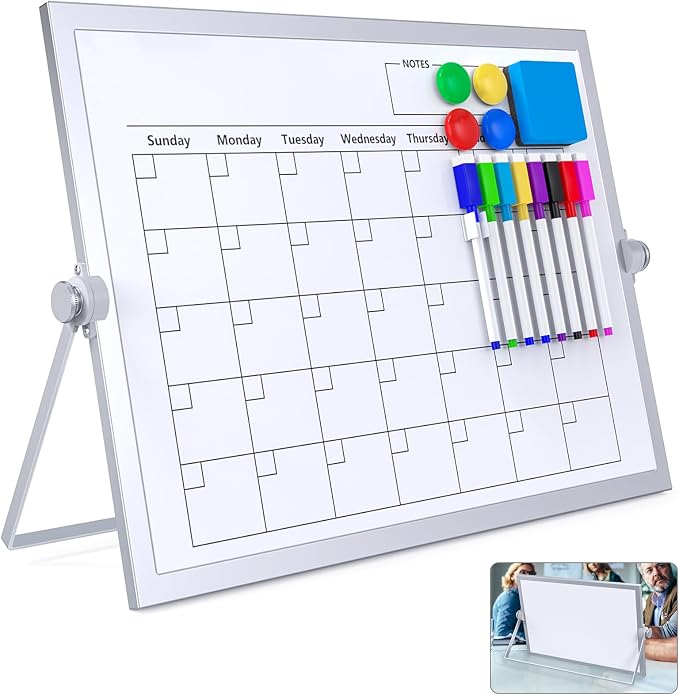 Dry Erase White Board, 16X12IN Magnetic Desktop Whiteboard Calendar by Laokiiy