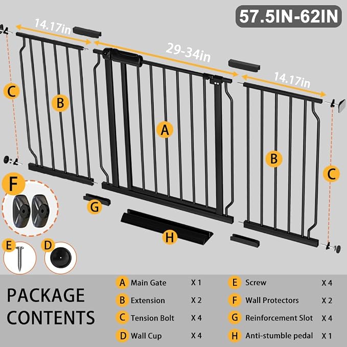 Fairy Baby Extra Wide Baby Gate Black 57.5-62 Inch Wide, Walk Through Pressure - Image 2
