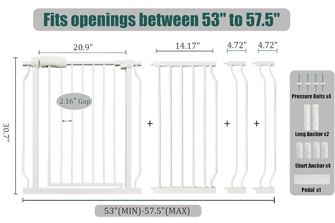 53-57.5 Inch Extra Wide Baby Gate, Auto Close Pet Gate, Pressure Mounted No - Image 2