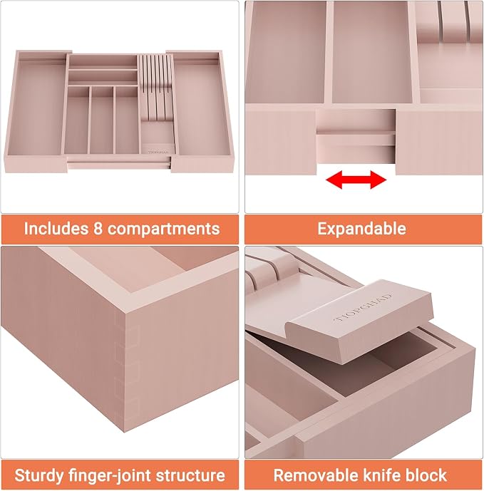 Bamboo-Silverware-Drawer-Organizer-Kitchen, Expandable Utensil Holder Cutlery - Image 7