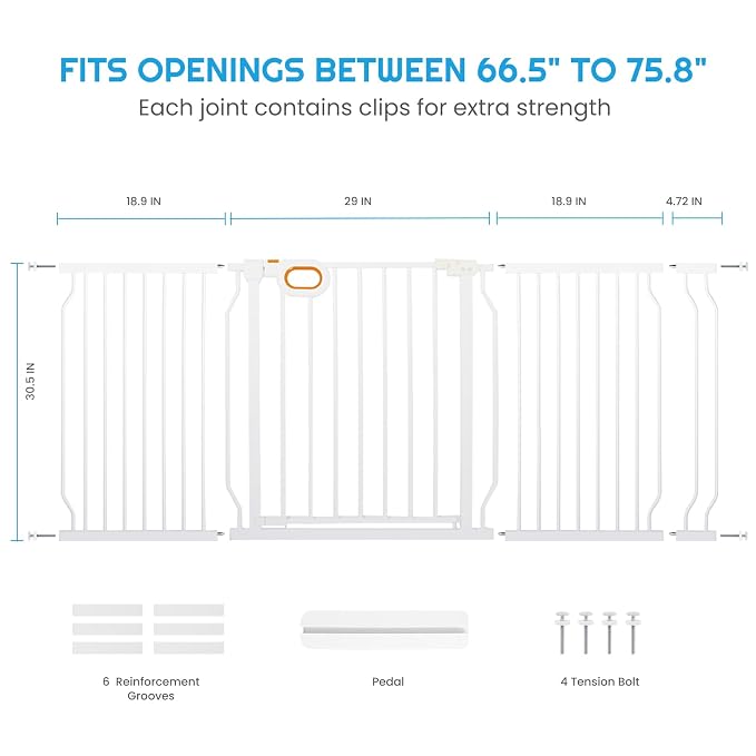 owlie Baby Gate with Door 66-75 Inch, Extra Wide Stair Gates - Image 2