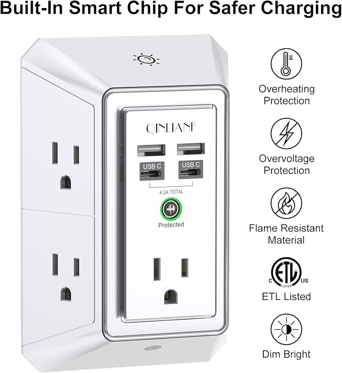 3-Sided Outlet Extender with Night Light - Image 2