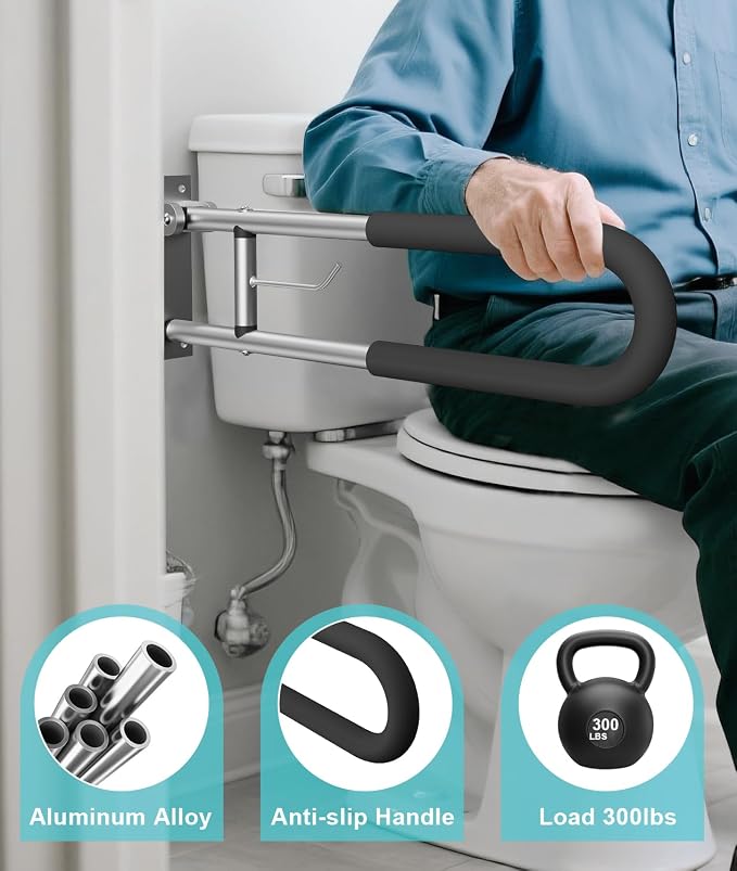 Foldable Toilet Safety Grab Bar, Aluminum Alloy Wall Mounted Handicap Support - Image 4