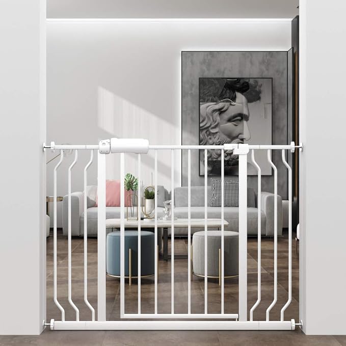 ALLAIBB Extra Wide Pressure Mount Baby Gate Auto Close White Metal Child Dog by ALLAIBB